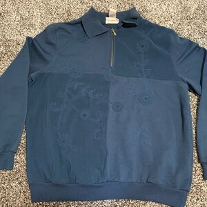 Alfred Dunner woman’s  Zip-Up Blue Sweatshirt zip up collar w/ flower detail med